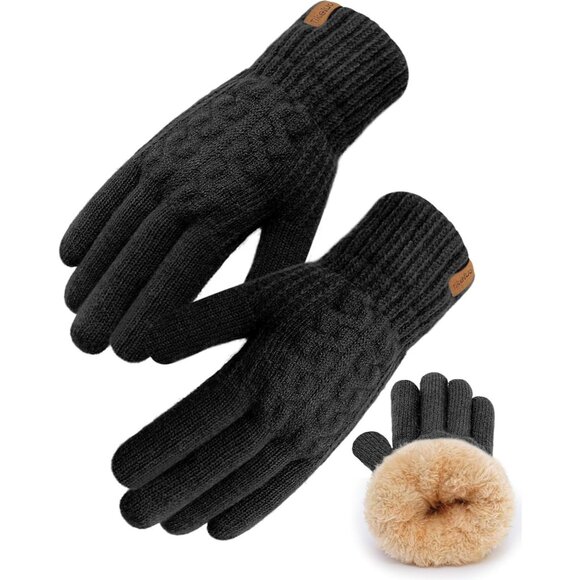 ⚡Women & Men Black Winter Touch Screen Warm Thick Fleece Lined Knit Gloves - Picture 1 of 7
